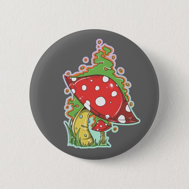 Retro 70's Tattoo Mushroom 2 Inch Round Button (Front)
