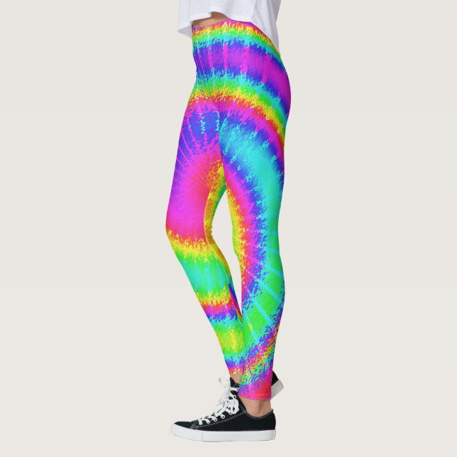 Retro 70s TieDye Hippie Psychedelic Colourful Leggings (Left)