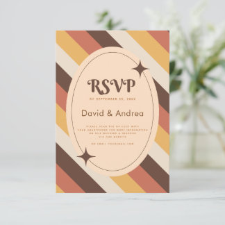 Retro 70s Typography Stripes QR Code Wedding RSVP Card