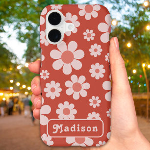 Retro 70s Vintage Daisy Pattern add Name Orange