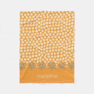 Retro 70s Vintage Floral Orange Fleece Blanket