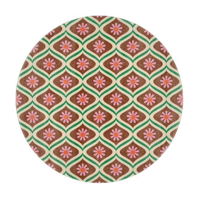 Retro 70s: Vintage Floral Pattern Cutting Board (Front)