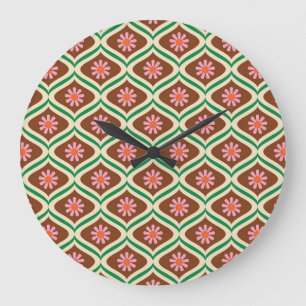 Retro 70s: Vintage Floral Pattern Large Clock