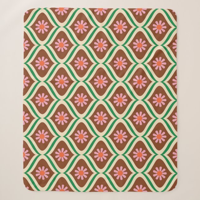 Retro 70s: Vintage Floral Pattern Sherpa Blanket (Front)