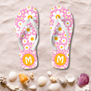 Retro 70s Vintage Hippie Floral Personalized  Flip Flops