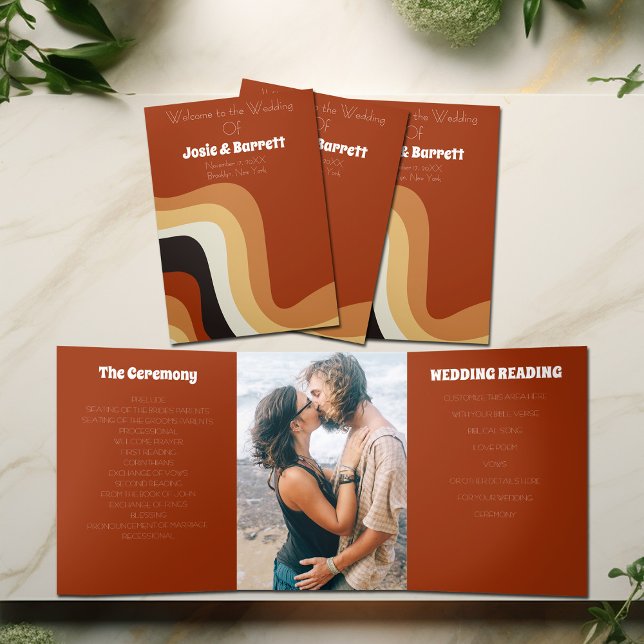 Retro 70s Vintage Wedding Tri-Fold Programme (Creator Uploaded)