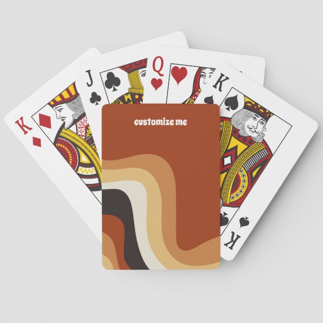 Retro 70s Wavy Burnt Orange Groovy Personalized Playing Cards (Back)