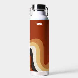 Retro 70s Wavy Burnt Orange Personalized Hippie Water Bottle