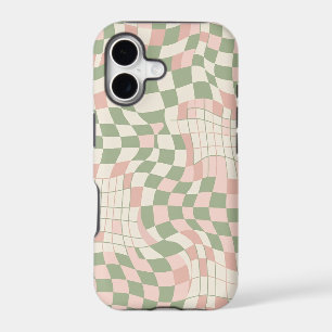 Retro 70s Wavy Checkerboard Distorted Grid Pattern