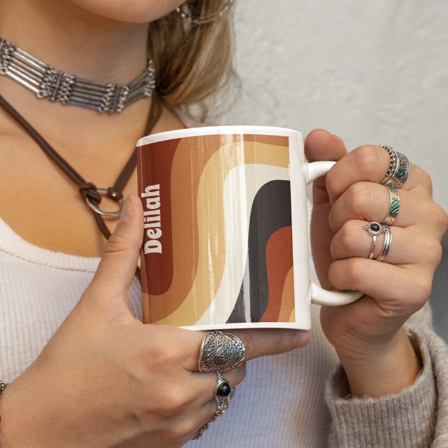 Retro 70s Wavy Orange Groovy Personalized Hippie Coffee Mug (Creator Uploaded)