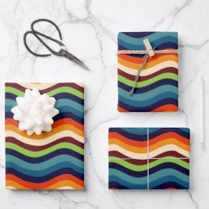 Retro 70s wavy stripes wrapping paper sheet