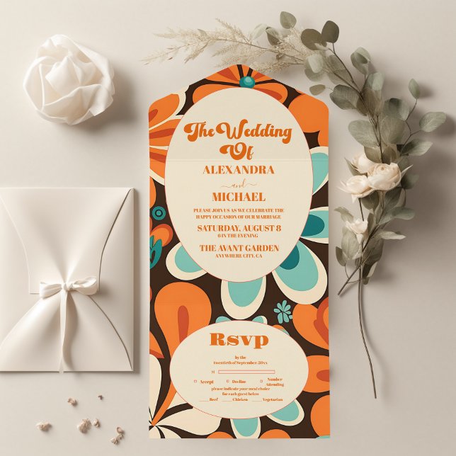 Retro 70s Wedding  All In One Invitation (Creator Uploaded)