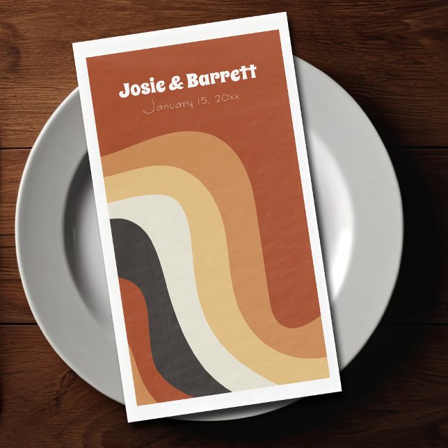 Retro 70s Wedding Personalized Burnt Orange Napkin (Creator Uploaded)