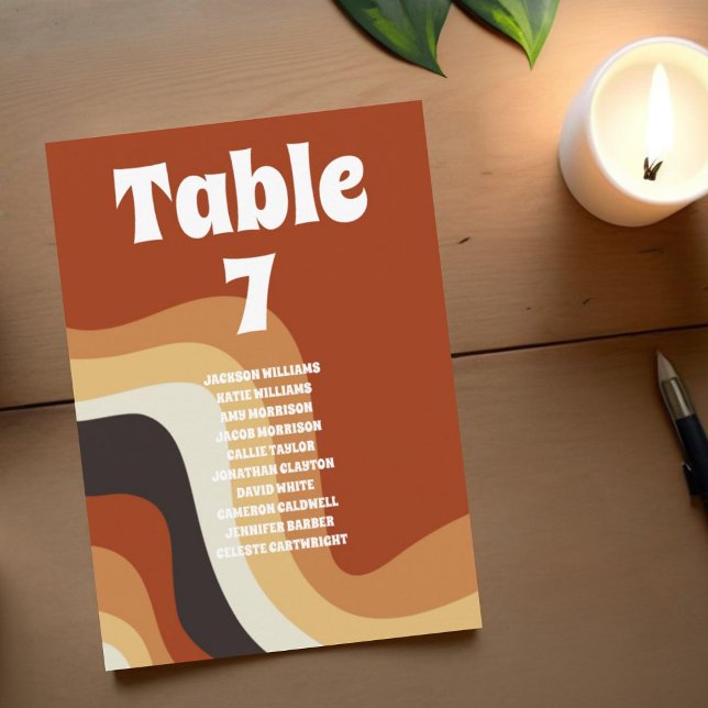 Retro 70s Wedding Seating Chart Table Number Card (Creator Uploaded)