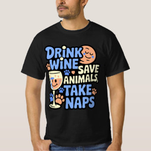 Retro 70s Wine Animal Lover Design T-Shirt
