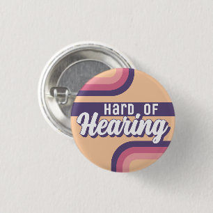 Retro 70s Yellow Purple Script Hard of Hearing 1 Inch Round Button