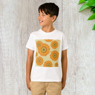 Retro 70s Yellow Sunflower Floral Pattern T-Shirt
