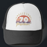 Retro 70th Birthday Humor Trucker Hat<br><div class="desc">A vintage styled birthday gift idea for anyone. Featuring a distressed and desaturated retro sunset design that says ‘aged to perfection!’</div>
