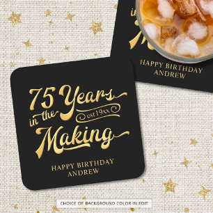 Retro 75th Birthday 75 Years in the Making Custom Square Paper Coaster