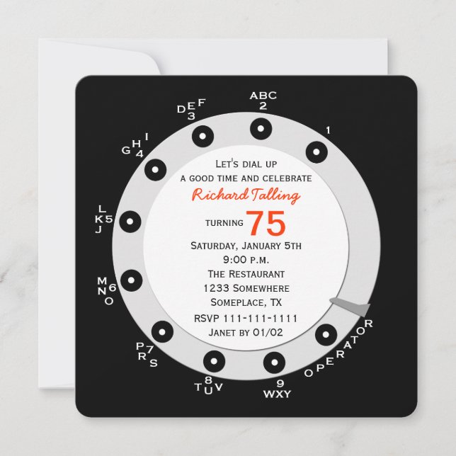 Retro 75th Birthday Party Invitation Rotary Dial (Front)