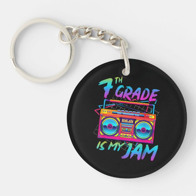Retro 80s 7th Grade Is My Jam Back To School Keychain (Front)