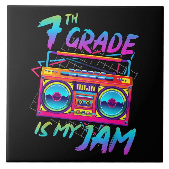 Retro 80s 7th Grade Is My Jam Back To School Tile (Front)