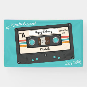 Retro 80's 90's Cassette Tape Music Birthday Party Banner