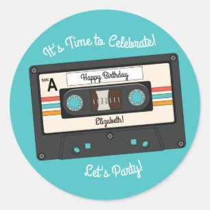 Retro 80's 90's Cassette Tape Music Birthday Party Classic Round Sticker