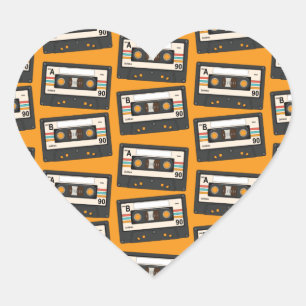 Retro 80's 90's Cassette Tape Music Birthday Party Heart Sticker