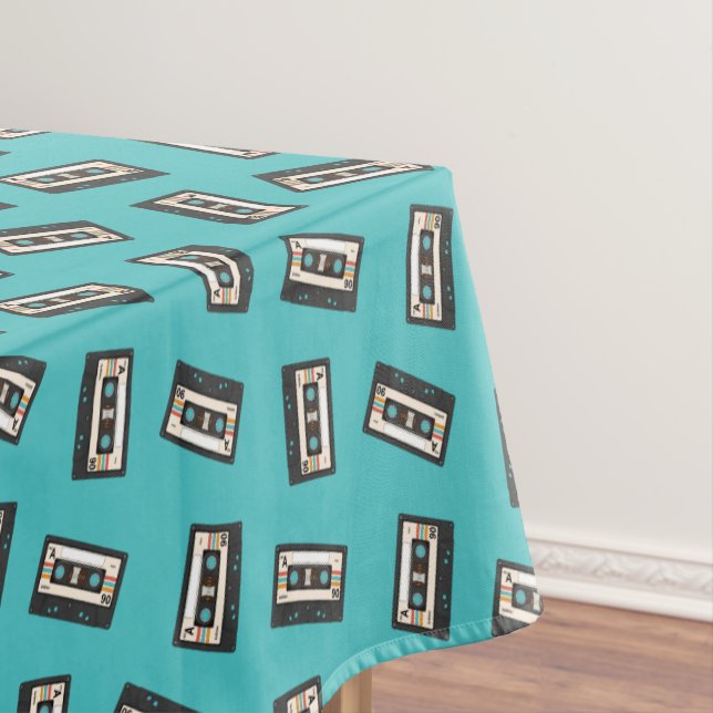 Retro 80's 90's Cassette Tape Music Birthday Party Tablecloth (In Situ)