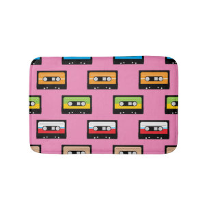 Retro 80s 90s Colourful Cassette Tapes Pink Bath  Mat