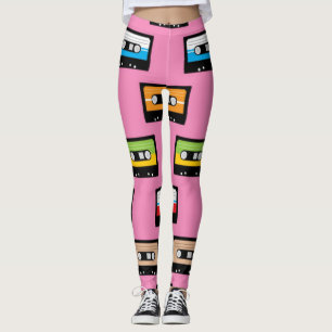 Retro 80s 90s Colourful Cassette Tapes Pink Patter Leggings