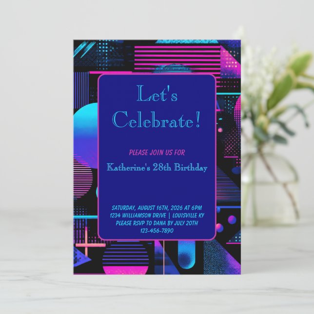 Retro 80s 90's Memphis Geometric Invitation (Standing Front)