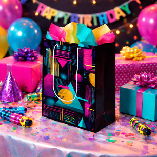 Retro 80s 90's Memphis Geometric Medium Gift Bag