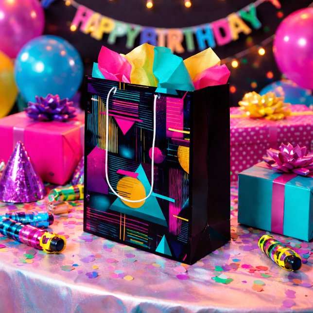Retro 80s 90's Memphis Geometric Medium Gift Bag (Creator Uploaded)