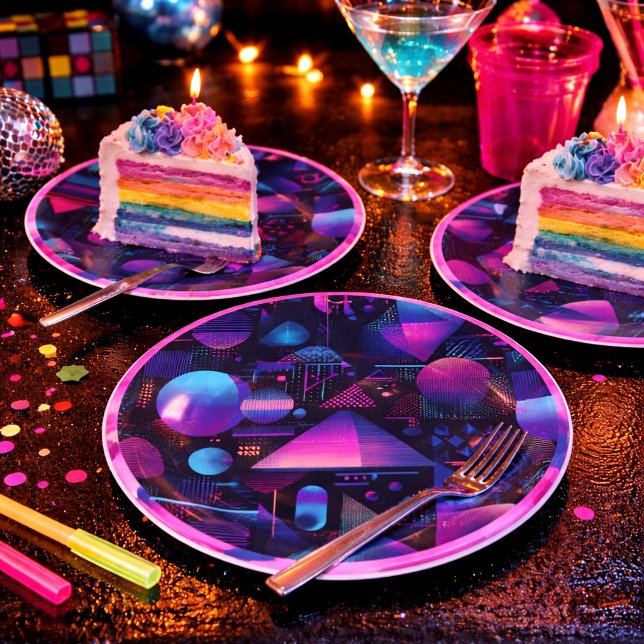 Retro 80s 90's Memphis Geometric Paper Plate (Creator Uploaded)
