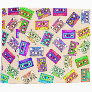 Retro 80's 90's Neon Patterned Cassette Tapes Binder