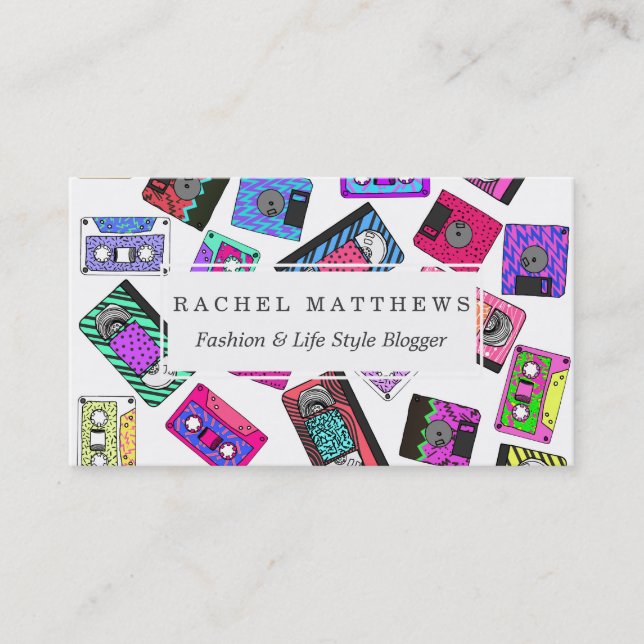 Retro 80's 90's Neon Patterned Cassette Tapes Business Card (Front)