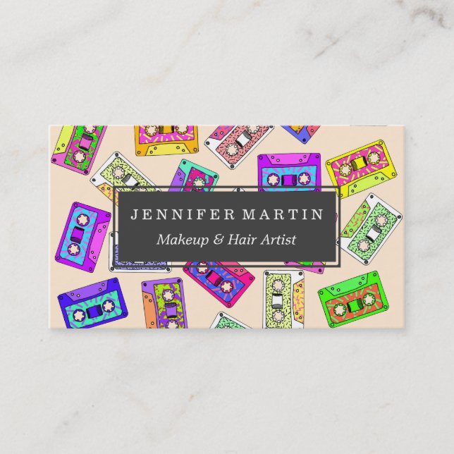 Retro 80's 90's Neon Patterned Cassette Tapes Business Card (Front)