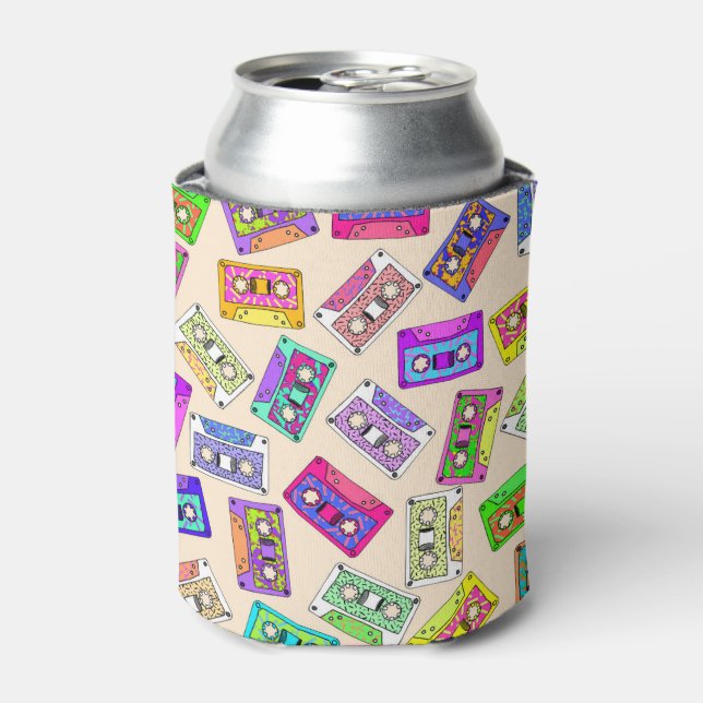 Retro 80's 90's Neon Patterned Cassette Tapes Can Cooler (Can Front)