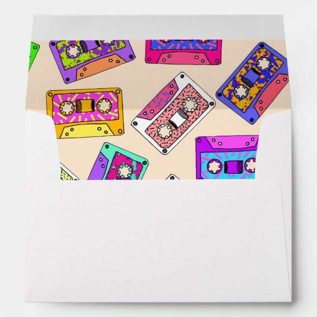 Retro 80's 90's Neon Patterned Cassette Tapes Envelope (Back (Bottom))