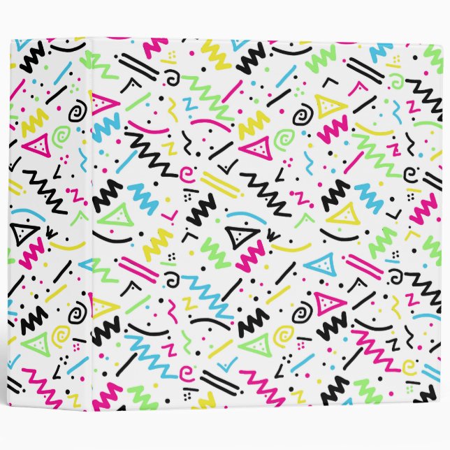 Retro 80's 90's Neon Pink Green Blue Yellow Doodle Binder (Front/Spine)