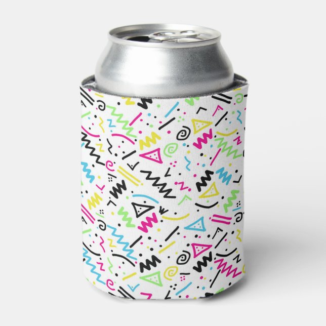 Retro 80's 90's Neon Pink Green Blue Yellow Doodle Can Cooler (Can Front)