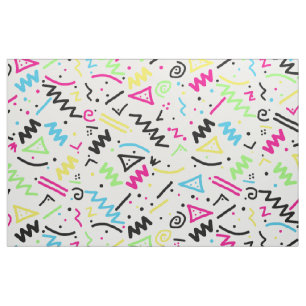 Retro 80's 90's Neon Pink Green Blue Yellow Doodle Fabric