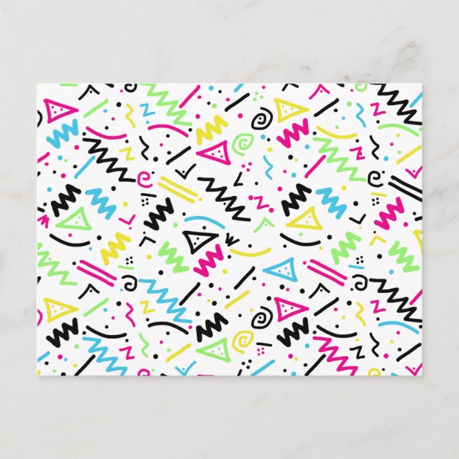 Retro 80's 90's Neon Pink Green Blue Yellow Doodle Postcard (Front)