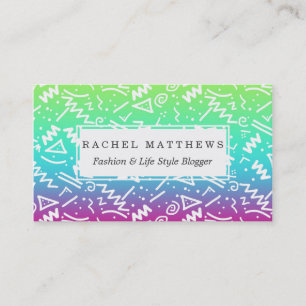 Retro 80's 90's Neon Rainbow Sketched Doodle Business Card