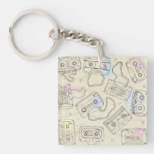 Retro 80s 90s Nostalgic Cassette Mix Tape Pattern Keychain