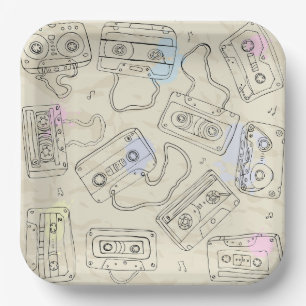Retro 80s 90s Nostalgic Cassette Mix Tape Pattern Paper Plate