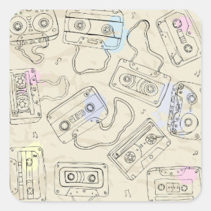 Retro 80s 90s Nostalgic Cassette Mix Tape Pattern Square Sticker