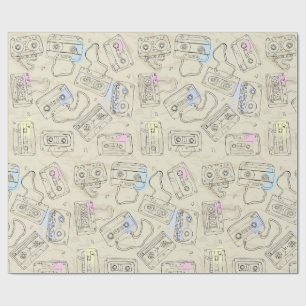Retro 80s 90s Nostalgic Cassette Mix Tape Pattern Wrapping Paper